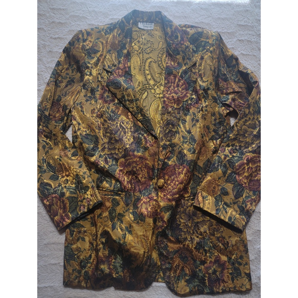 Michael Company Vintage Gold Floral Paisley Brocade Blazer Jacket Womens Medium